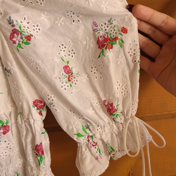 For Love & Lemons Tarte Eyelet Smocked Floral Mini Dress Small NWT Boho Cottage - Picture 7 of 7